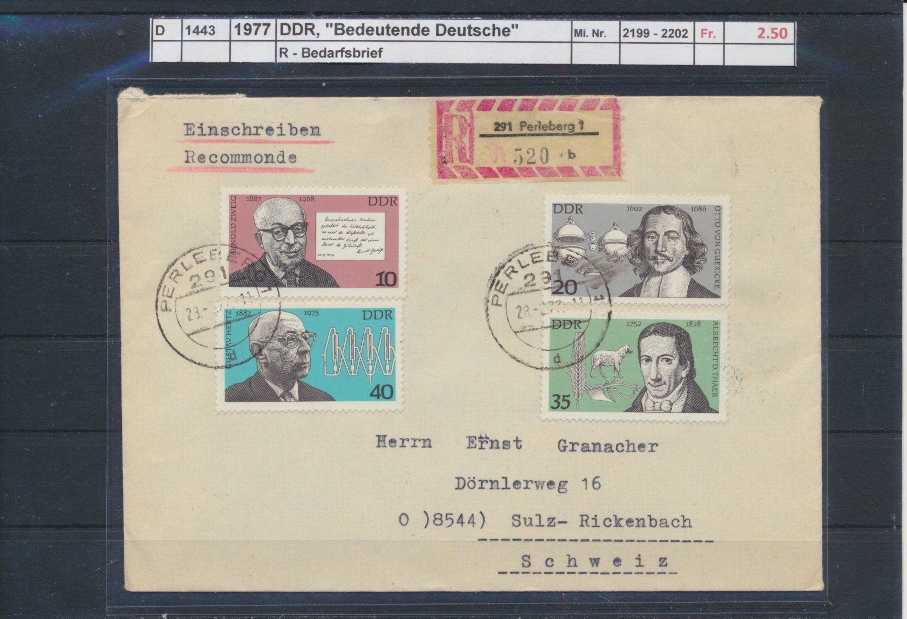 Alle Briefmarken: 1977 DDR, "Bedeutende Deutsche", R - Bedarfsbrief – Gebraucht aus Winterthur von Zupogeru