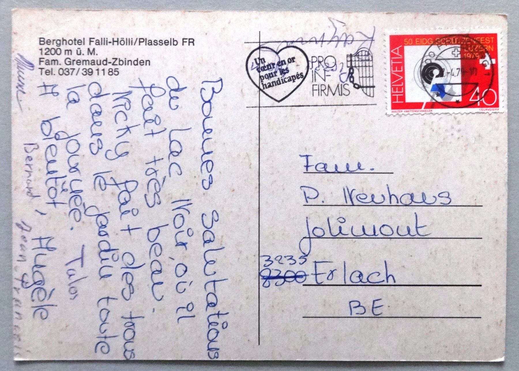 Cartoline postali: Berghotel Falli-Hölli, Plasselb FR, 1200 m ü.M. – Usato da Fétigny venduto da Billy2miny 1