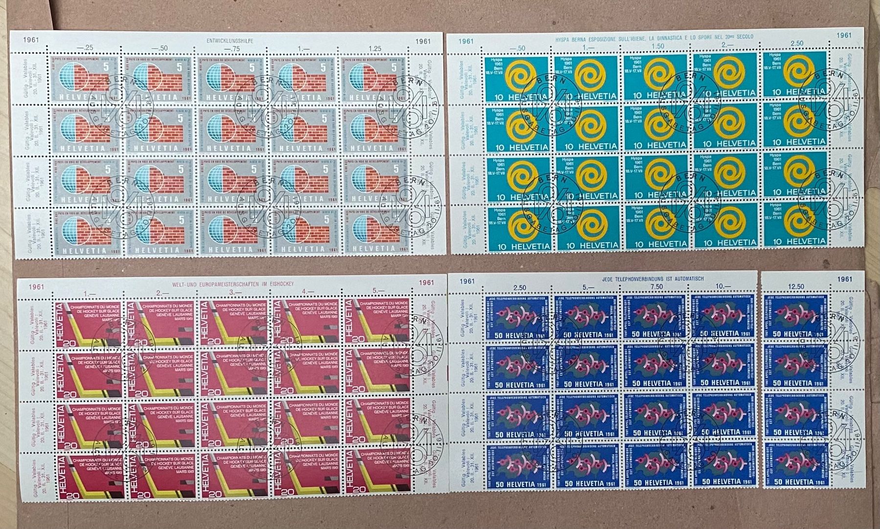 Alle Briefmarken: 1961 4 VB  ET-gest. Bogenreste Nr. 375 - 378 – Gebraucht aus Schnottwil von Chasarmar