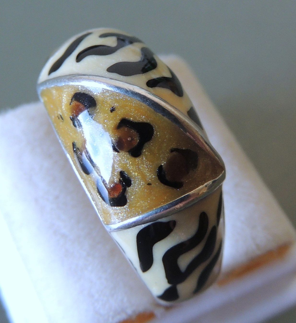 Anelli: DAVID SIGAL Silber 925 Leopard/Zebra Emaille Fingerring – Usato da Waldenburg venduto da schaller707 1