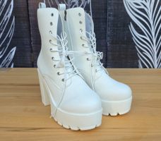 Schnürstiefel Plateau weiss Blockabsatz Grösse 41