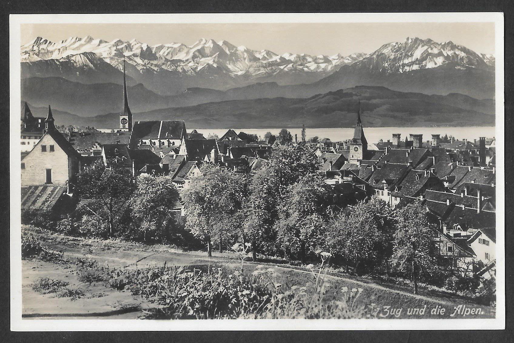 Cartoline postali: Zug Gesamtansicht mit Alpen – Usato da Olten venduto da clotaldi