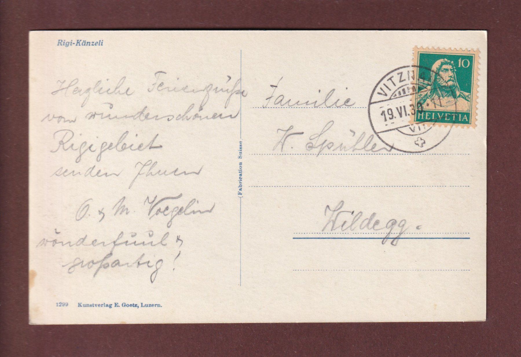 Cartoline postali: RIGI-KÄNZELI - 1930 – Usato da Pully venduto da nicecards 1