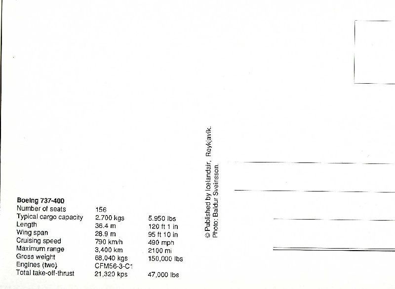 Cartoline postali: Icelandair - Boing 737-400 + – Usato da Emmenbrücke venduto da teestube 1