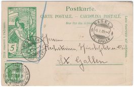 UPU Postkarte ungültig - mit 5 Rp. Tellknabe auffrankiert