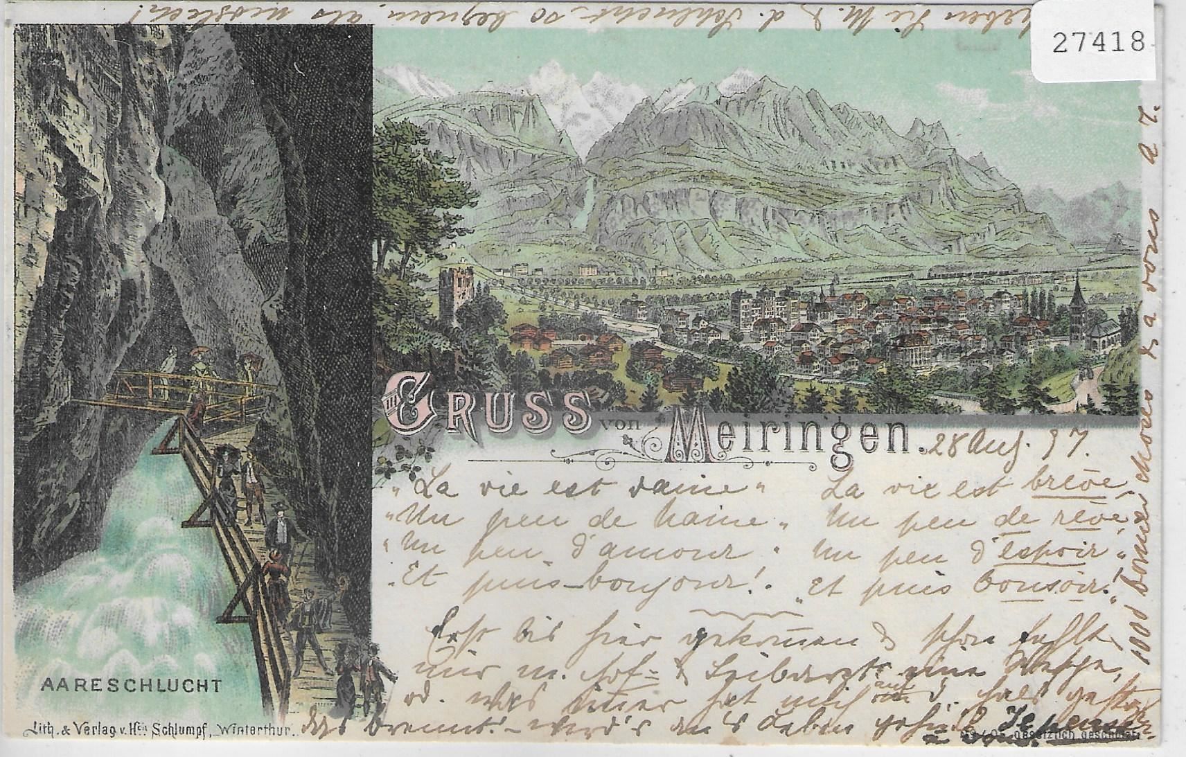 Cartoline postali: Gruss von Meiringen - Litho 1897 – Usato da Ettingen venduto da Kartenplanet