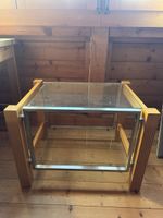 Side table wood and metal frame glass top acceptable
