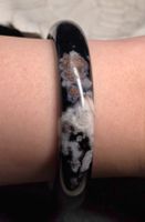 🖤 Schwarzer Blumenachat Armreif 🌸