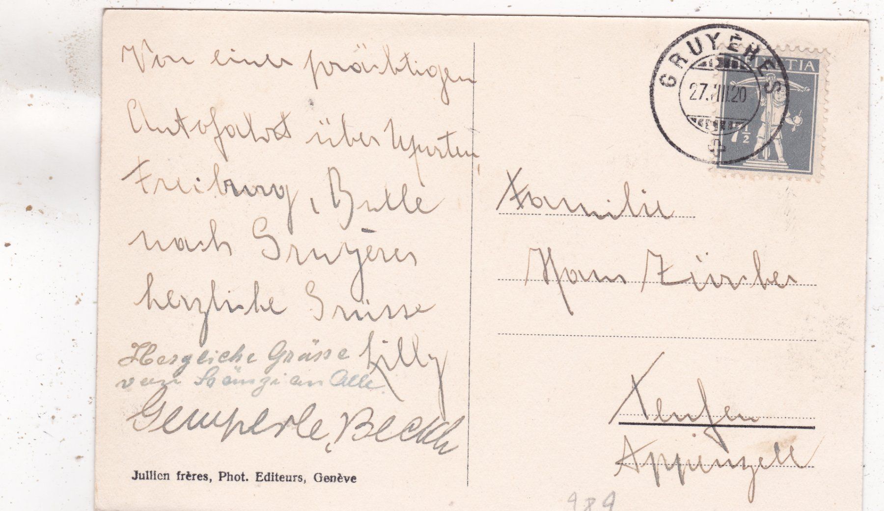 Cartoline postali: Vue générale de Gruyères 1920 – Usato da Herisau venduto da Lisegrat2008 1