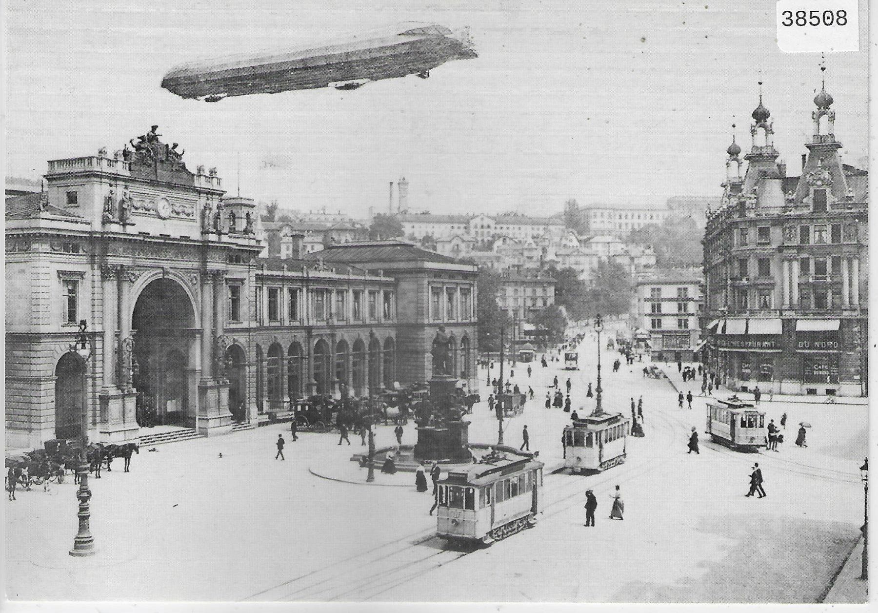 Cartoline postali: Zürich - Zeppelin über Bahnhof - Repro – Usato da Ettingen venduto da Kartenplanet