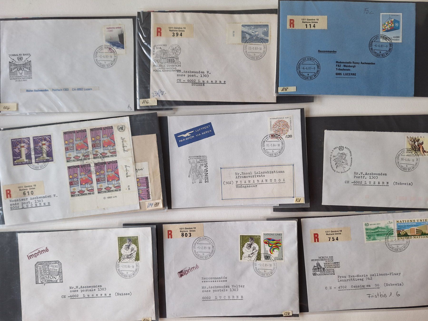 Tutti i francobolli: 90  Briefe UNO Genf mit Sonderstempel – Usato da Zürich venduto da t24_de