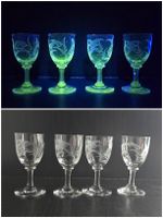 4 antike Sherrygläser viktorianisches Farn Design Uranglas
