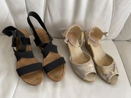 2 x Plateau-Sandalen schwarz und creme Grösse 39