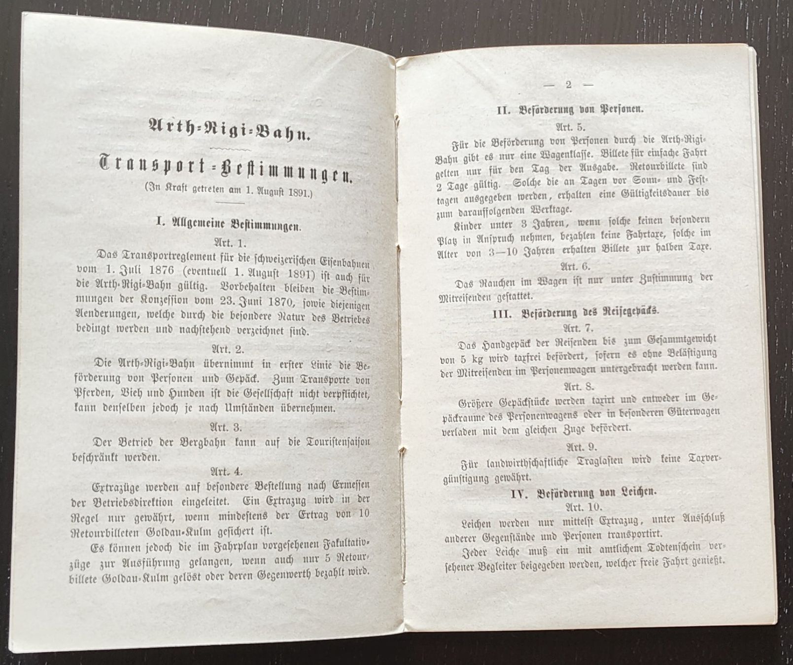 Documenti: ARB Rigi-Bahn Dienstreglement 1891 – Usato da Biberist venduto da Slick 3