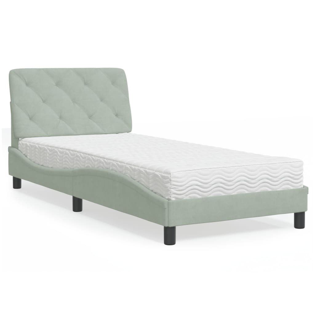 Betten: Bett mit Matratze Hellgrau 90x200 cm Samt – Neu und originalverpackt aus Zug von Cheap-Shop