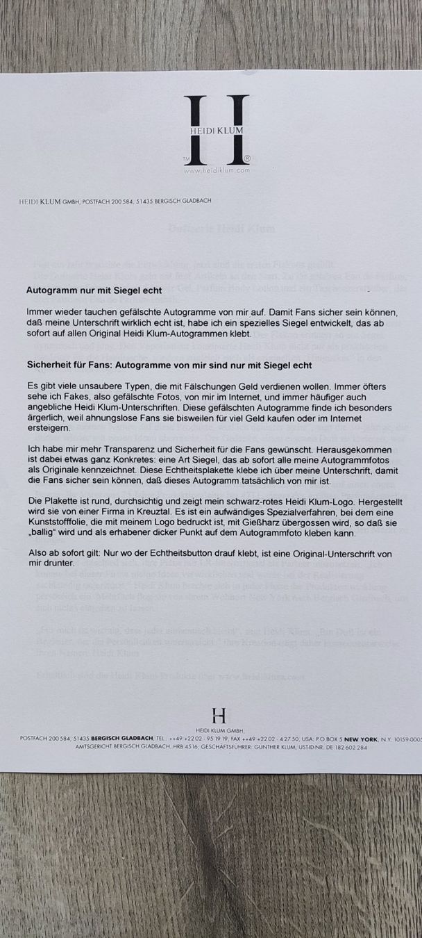 Autografi: Heidi Klum, Original Autogramm – Usato da Grenchen venduto da Boogie10 1