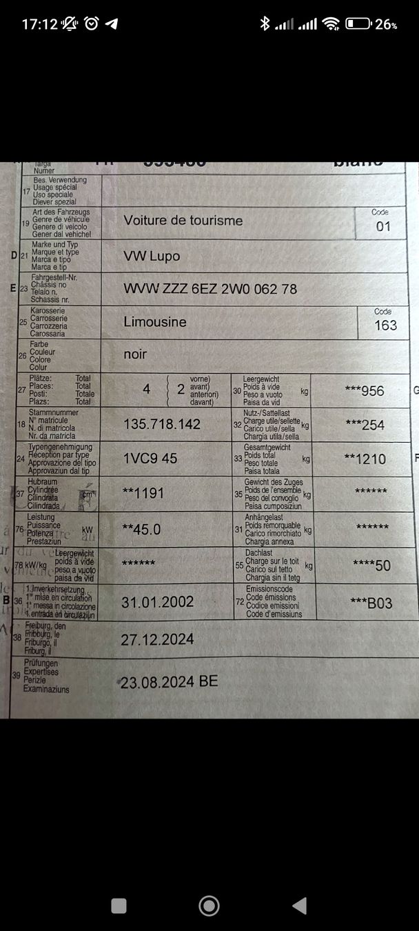 VW Automobili: lupo 3L noir de 2002 – Difettoso da Boncourt venduto da Calimero2926 9