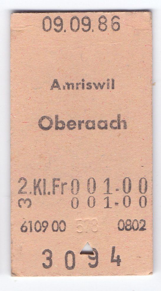 Biglietti: Billette Amriswil - Oberaach – Usato da Langenthal venduto da Sammlungs_aus