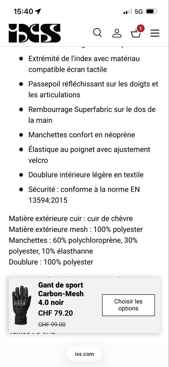 IXS Guanti & manicotti: Gants moto IXS 2XL  – Usato da Echandens venduto da la_pieuvre 4