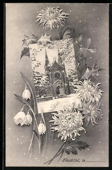 Cartes postales: Neuchâtel, Kirche im Winter, Schneegl – D'occasion à Berlin par bartko-reher