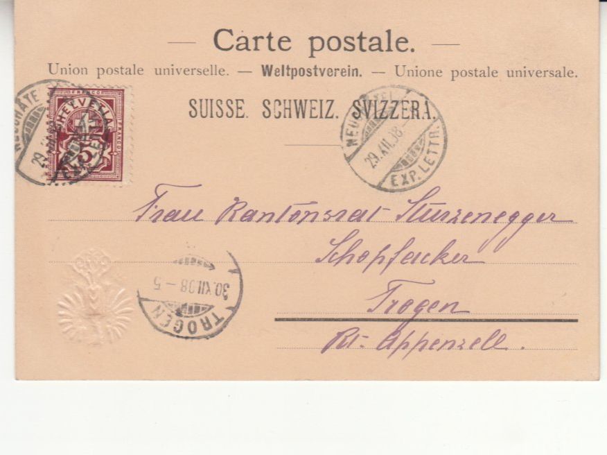 Ansichtskarten: Neuchâtel 1898 – Gebraucht aus Bürglen TG von StampGraf 1