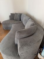 Ecksofa geschwungen, Grau-Blau Strukturstoff, modern