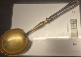 Antiker Soßenlöffel Minerva 800 Silber vergoldet 126g
