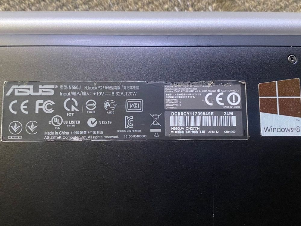 Carte mère Asus 60NB00K0-MB9000 N550JV ATX
