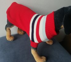 Warmer Hunde Strickpullover rot mit Streifen 45 cm lang