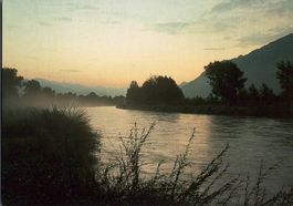 Rhone bei Saillon, seltene alte Ansichtskarte, ungebraucht
