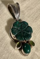 Superbe Pendentif Ethnique Fleur d'Émeraude Argent Massif