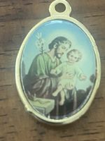 Heiliger Josef Anhänger Oval Vergoldet Kleinkind Jesus Ital
