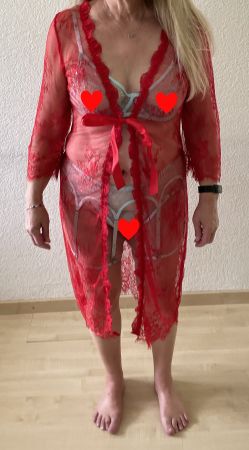 Dessous Set L rot Morgenmantel / Peignoir  und Tanga  (D42)