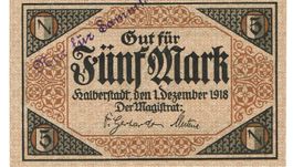Halberstadt 5 Mark 01.12.1918 VZ+-VZ++ Nur für Sammler