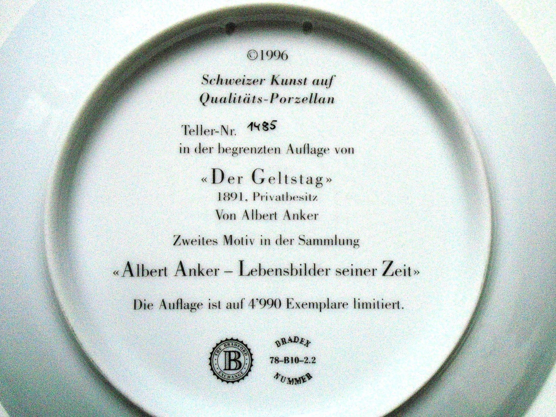 Piatti: Albert ANKER Sammelteller "DER GELTSTAG" / Wandteller – Nuovo (secondo la descrizione) da Pfeffingen venduto da Intertandem 2