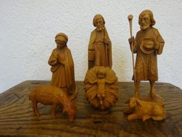 6x Holzfiguren antike Krippe