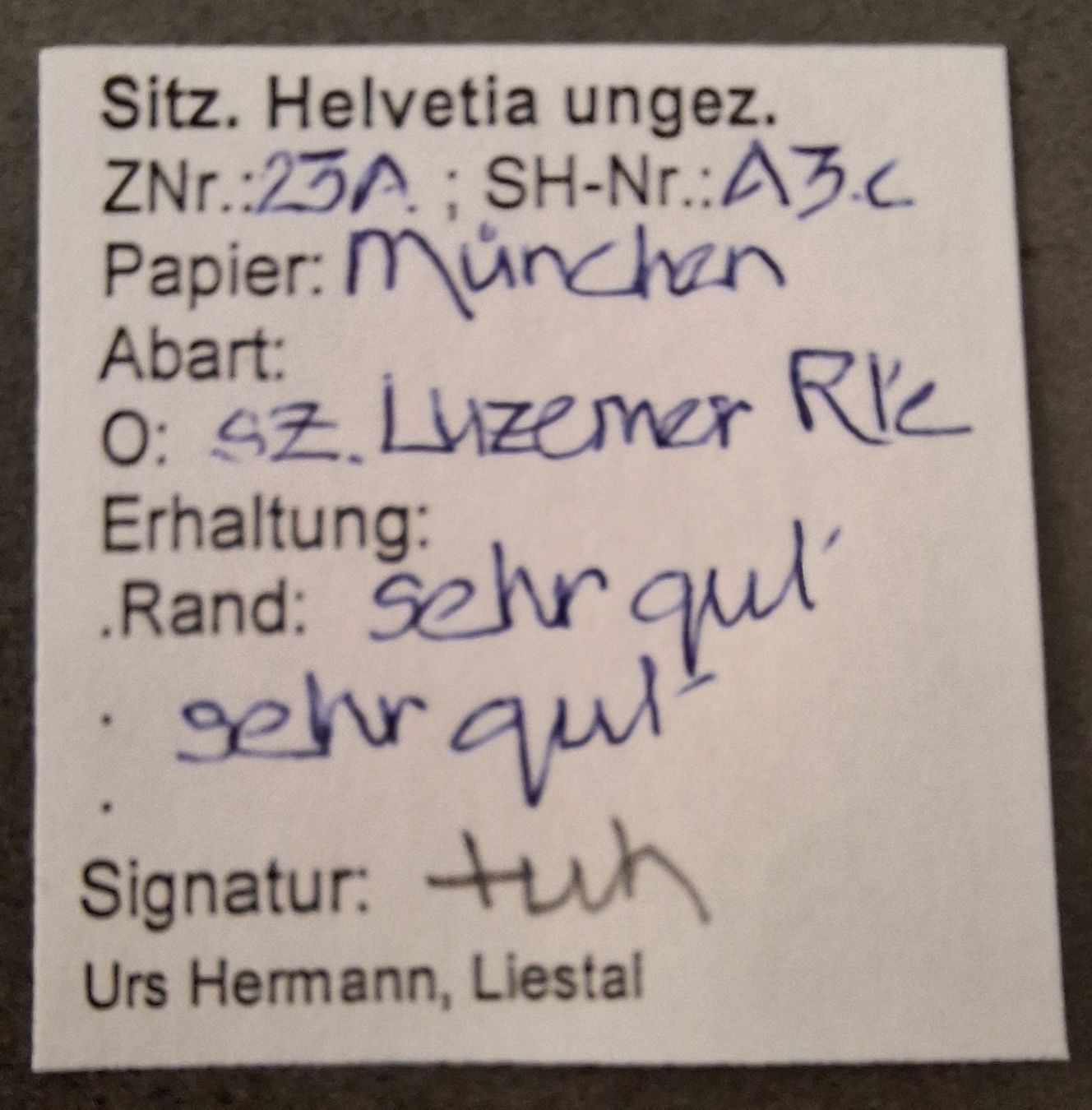 Tutti i francobolli: Strubel 23A3.c Befund Luzerner Raute Kat. 110 - – Usato da Balgach venduto da SIMEON27 2