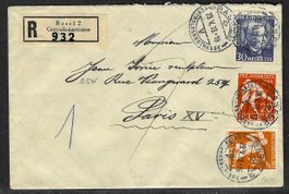 1933, J62-64 auf R-Brief von Basel nach Paris (15595)