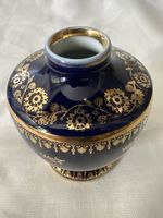 Kleine Vase Porzellan dunkelblau mit Golddekor Limoges Franc