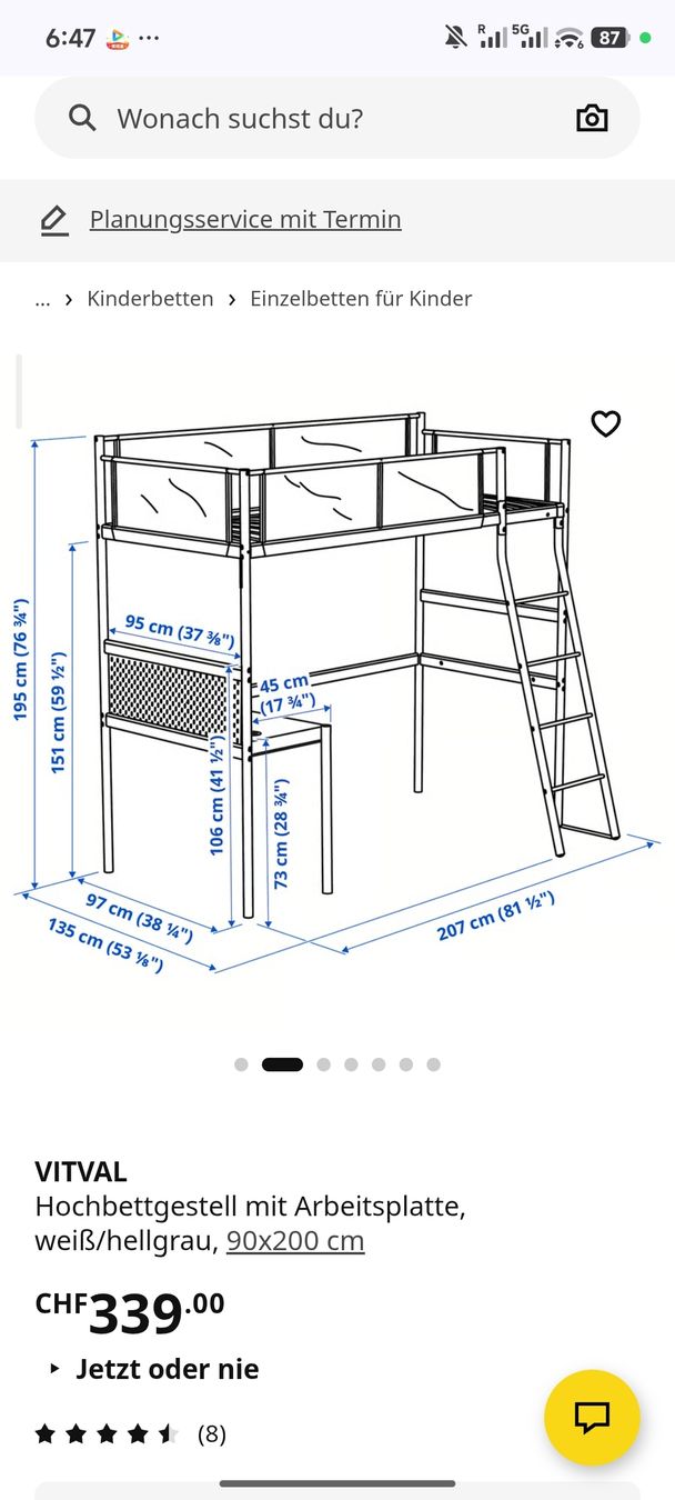 Ikea Letti: IKEA Kinder Hochbett/ High bed frame with desk white/grey  – Usato da Dübendorf venduto da Jianbo_CN_CH_IT 1
