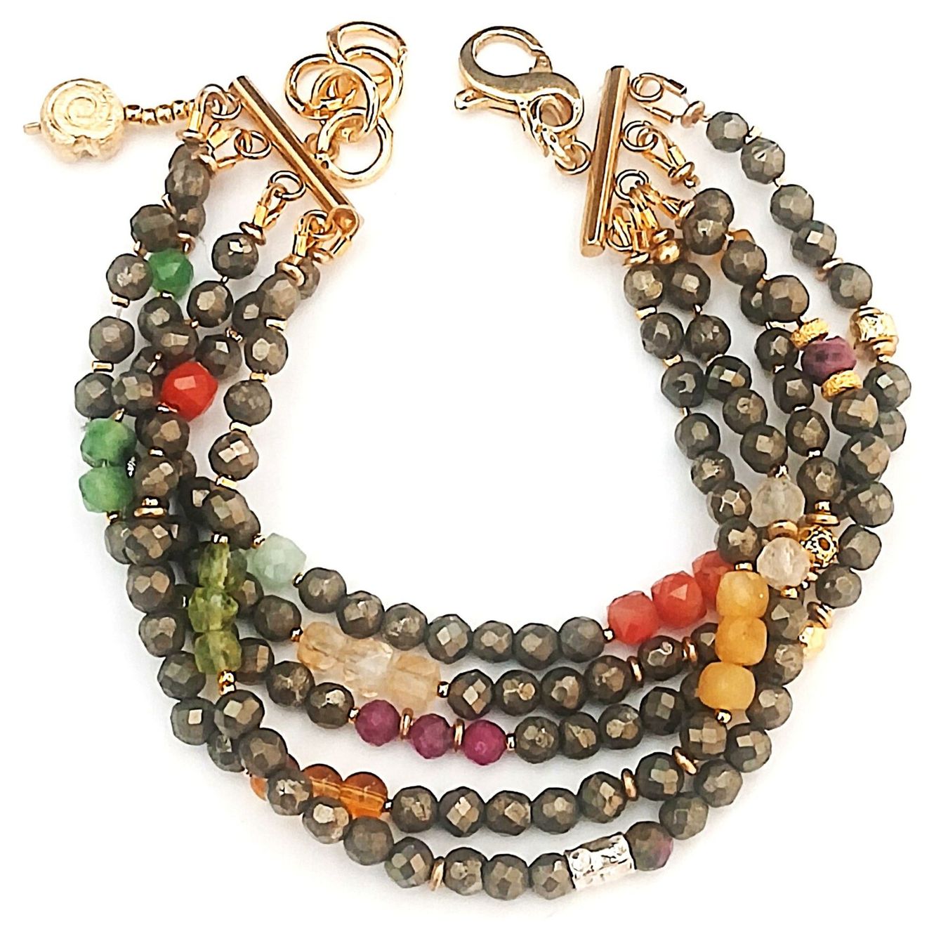 Bracciali & Braccialetti: Statement-Pyrit-Armband mit Halbedelstein  - 5-reihig Unikat – Nuovo e nell'imballaggio originale da Lütisburg venduto da Emarra