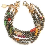 Statement-Pyrit-Armband mit Halbedelstein  - 5-reihig Unikat