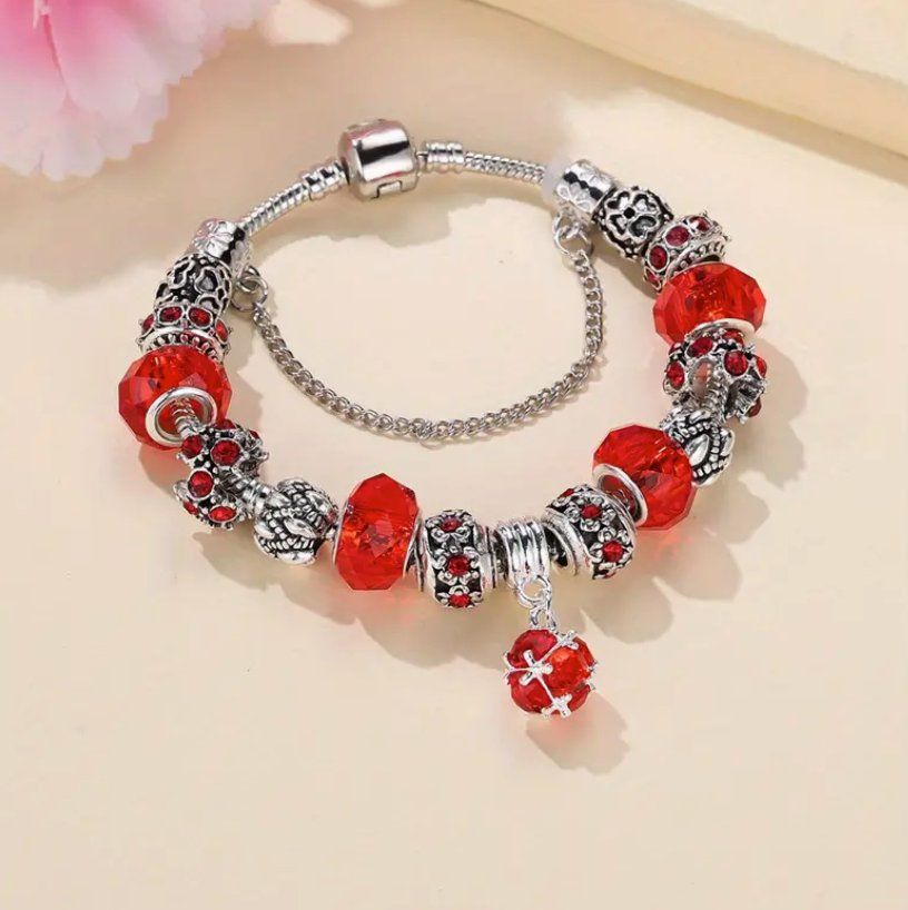 Bracciali & Braccialetti: Red Rhinestone Beads Bracelet 21sm – Nuovo e nell'imballaggio originale da Genève venduto da AWWA 2