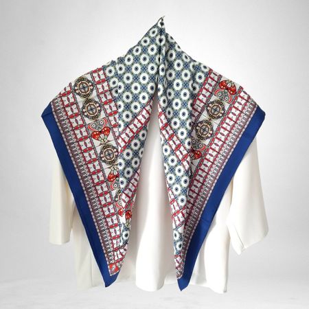 NEW 90cm Silk Twill Scarf, Double Side Print Blue Silk Schal