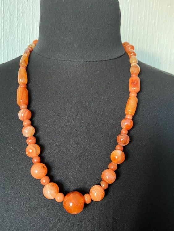 Collier Vintage En Cornaline Et Agate Rouge/orange - Pierre Naturelle - Occasion