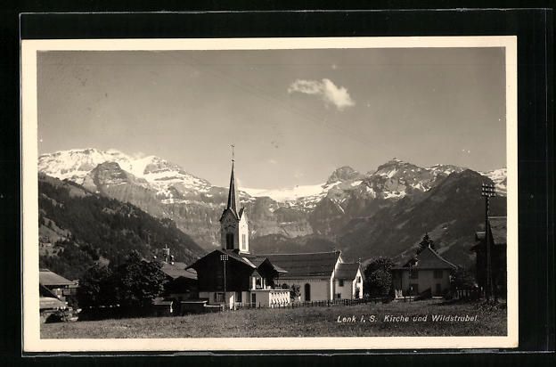 Cartoline postali: AK Lenk i. S., Kirche und Wildstrubel – Usato da Berlin venduto da bartko-reher