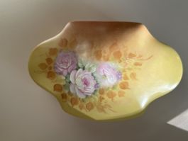 Limoges Porzellan Dose Rosenmotiv gelb handbemalt