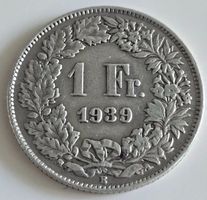 1 Fr. Helvetia 1939 Münze Silber