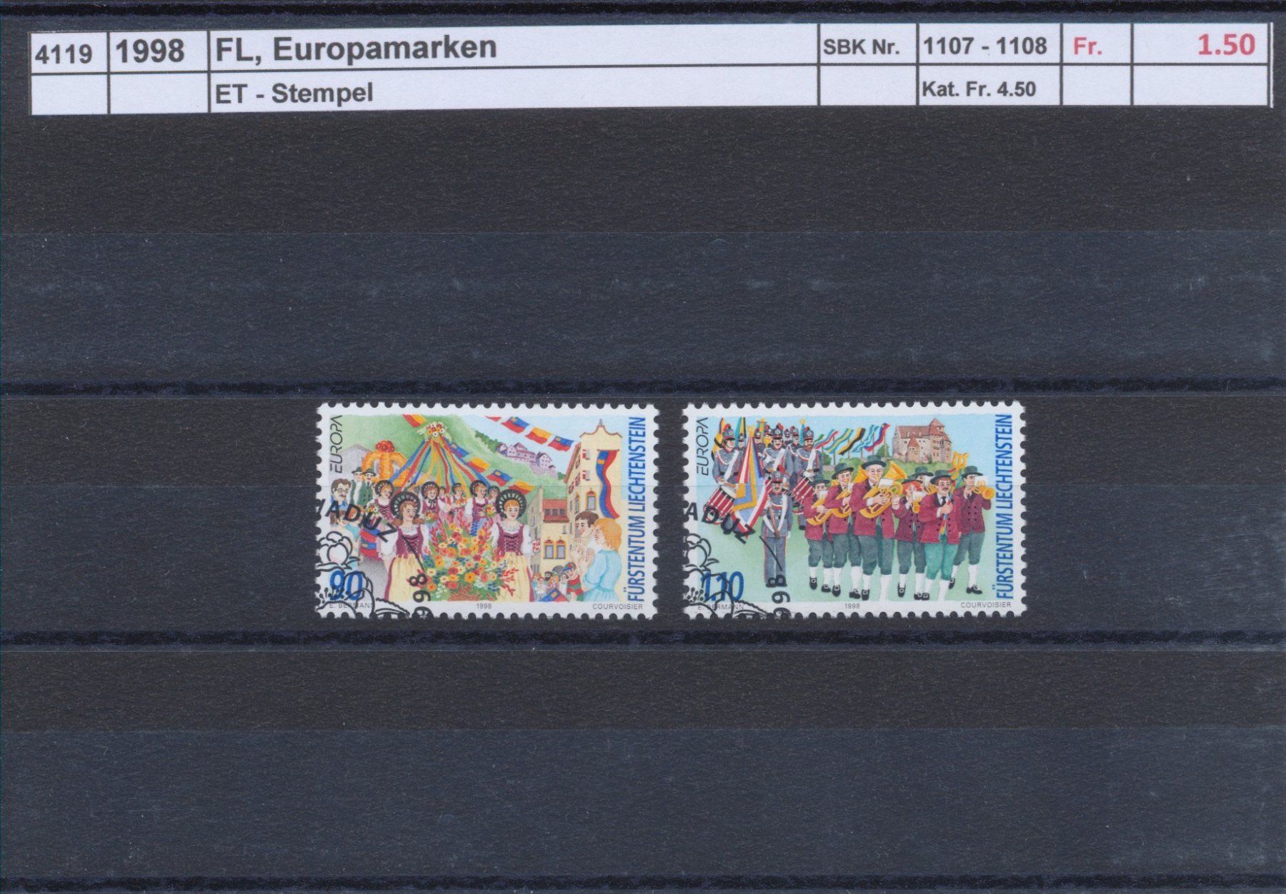 Tutti i francobolli: 1998 FL, "Europamarken", ET - Stempel – Usato da Winterthur venduto da Zupogeru