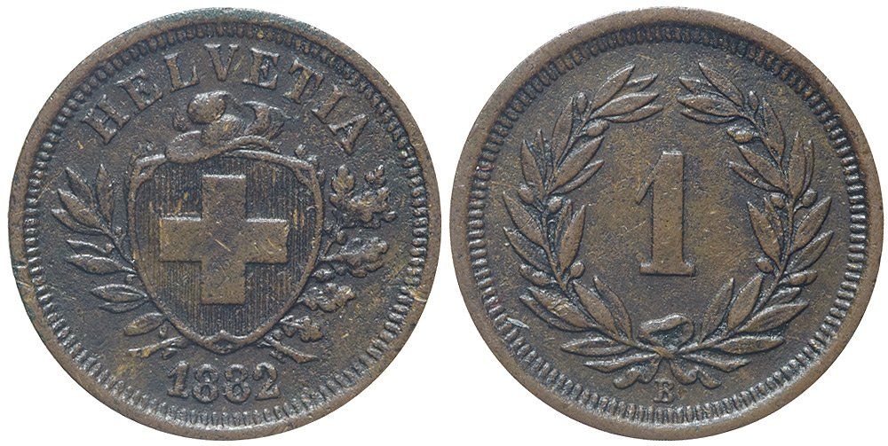 Tutti le monete: 1 Rappen 1882 (02) – Usato da Chiasso venduto da Novamarketing